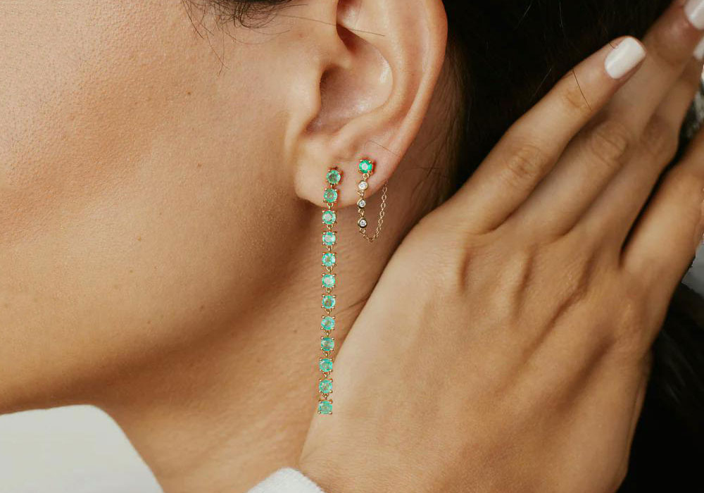 گوشواره زمرد رشته‌ای ارینس - گالری جواهرات گنجه