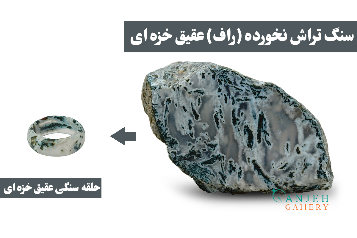 سنگ راف حلقه سنگی عقیق خزه ای - گالری جواهرات گنجه