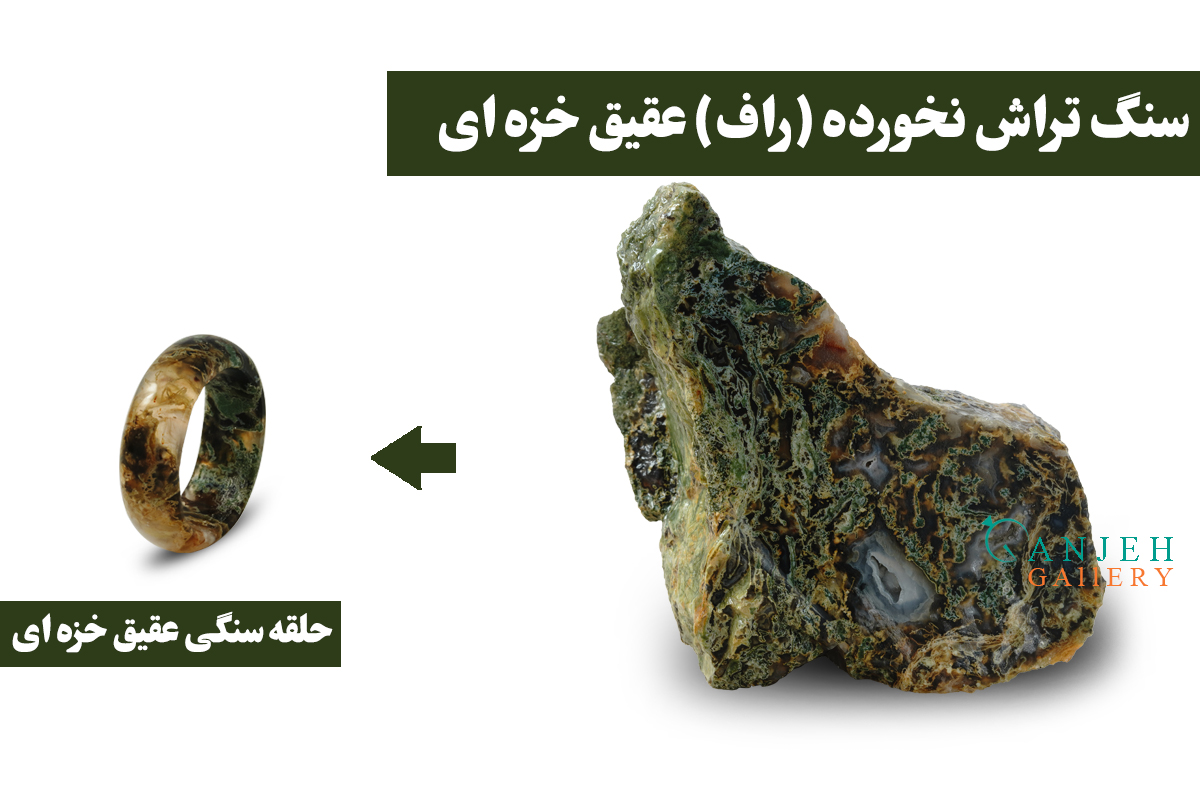 سنگ خام انگشتر سنگی عقیق خزه ای - گالری جواهرات گنجه
