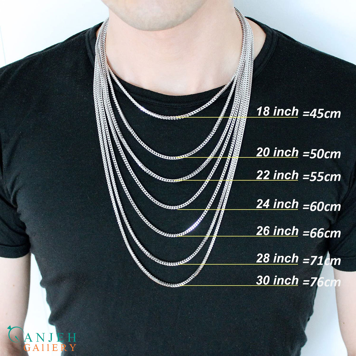 سایز گردنبند مردانه - گالری گنجه