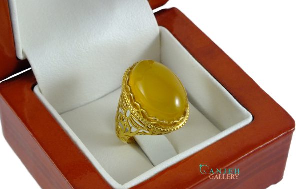 انگشتر طلا با سنگ عقیق زرد شرف الشمس طرح قلب کد G285-1