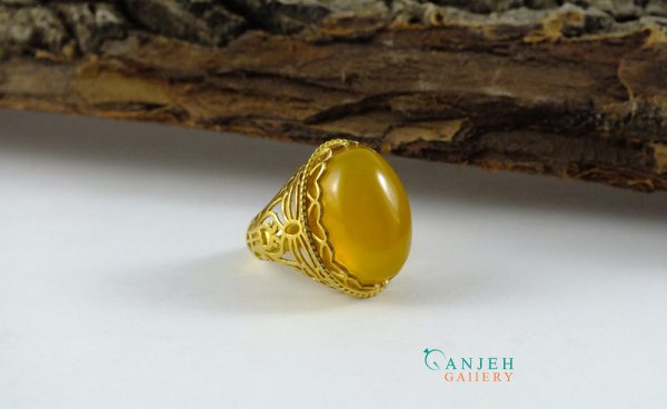 انگشتر طلا با سنگ عقیق زرد شرف الشمس طرح قلب کد G285-3