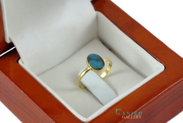 انگشتر زنانه طلا با سنگ فیروزه نیشابوری طرح مینیمال کد G287-2