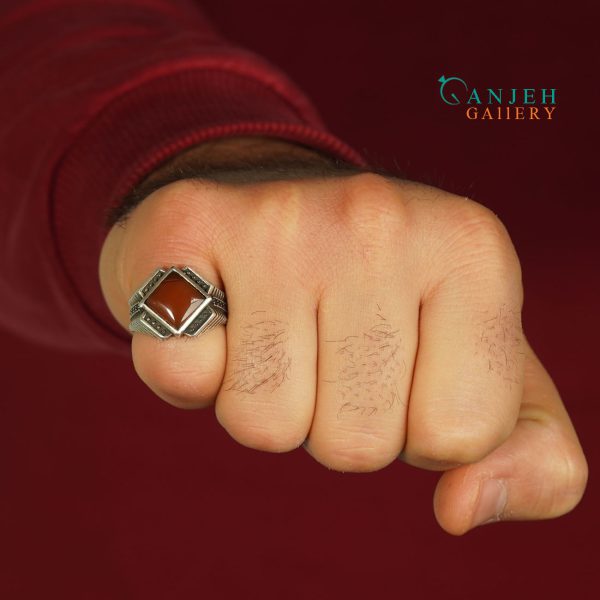 انگشتر نقره مردانه عقیق سرخ یمنی طرح فخیم کد S1152-8