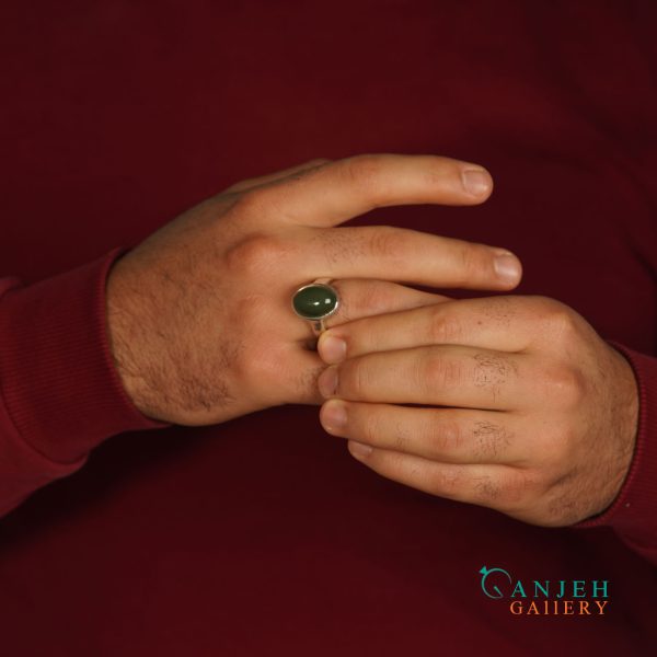 انگشتر نقره مردانه یشم یمنی طرح دمور کد S1187-9