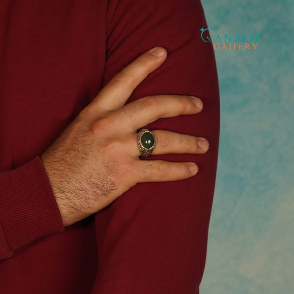 انگشتر نقره مردانه یشم یمنی طرح ساوالان کد S1188-7
