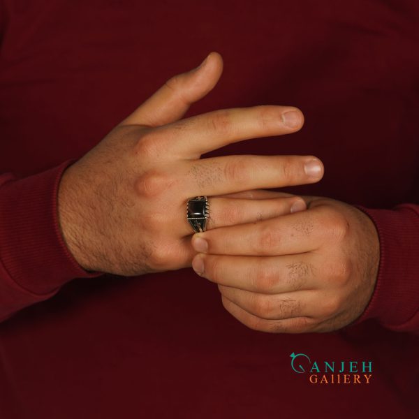 انگشتر نقره مردانه عقیق مشکی طرح ذوالفقار کد S1195-7