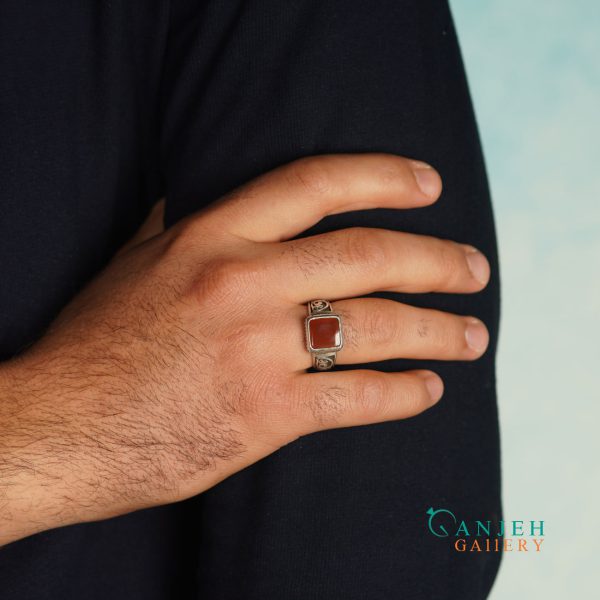 انگشتر نقره مردانه عقیق قرمز یمنی طرح هومن کد S1207-10