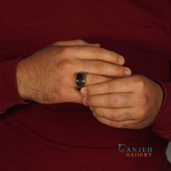 انگشتر نقره مردانه عقیق سیاه طرح عصام کد S1244-7