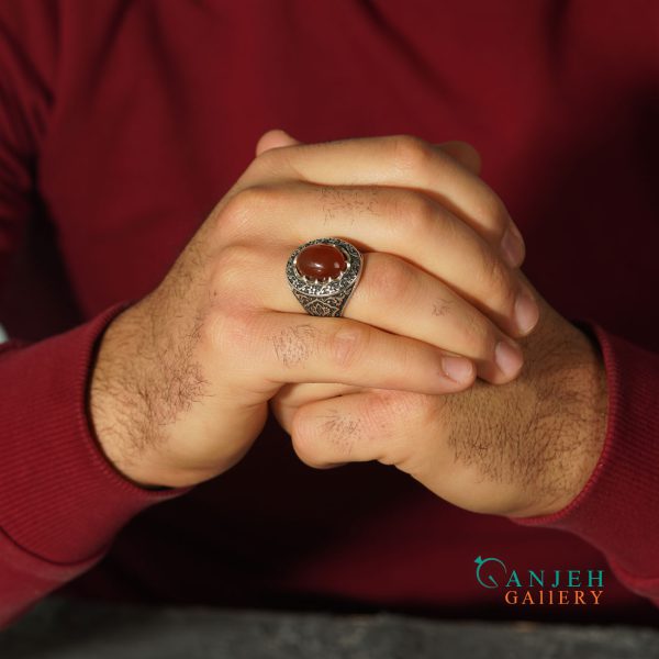 انگشتر مردانه نقره عقیق قرمز یمنی طرح آدیش کد S1261-7