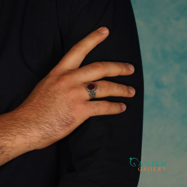 انگشتر نقره مردانه عقیق سرخ اصلی طرح یاسان کد S1269-7
