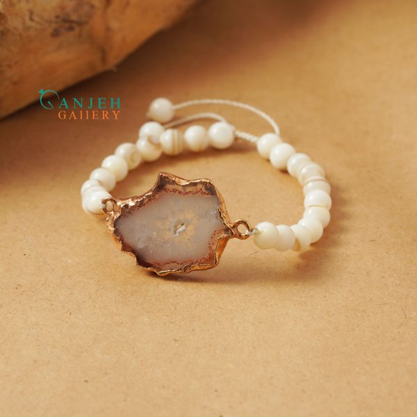 دستبند سنگی عقیق شنی با طرح ژئود کد N630-2