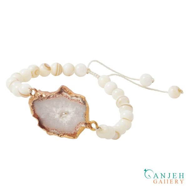 دستبند سنگی عقیق شنی با طرح ژئود کد N630-3