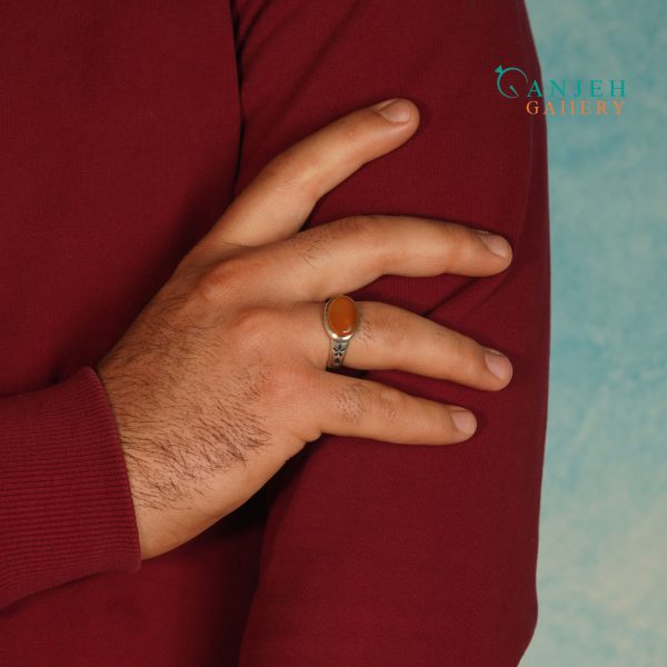 انگشتر نقره مردانه عقیق یمنی پرتقالی طرح اشکان کد S1279-8