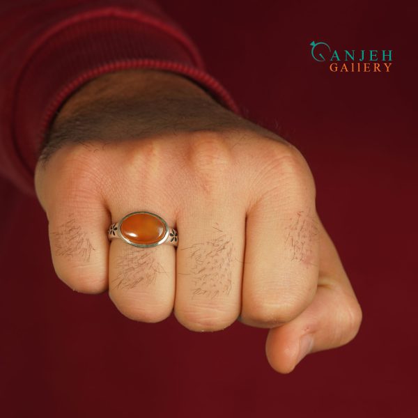 انگشتر نقره مردانه عقیق یمنی پرتقالی طرح اشکان کد S1279-9