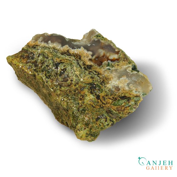 حلقه سنگی عقیق خزه ای کد N176-7 ، سنگ راف عقیق خزه ای ، گالری جواهرات گنجه