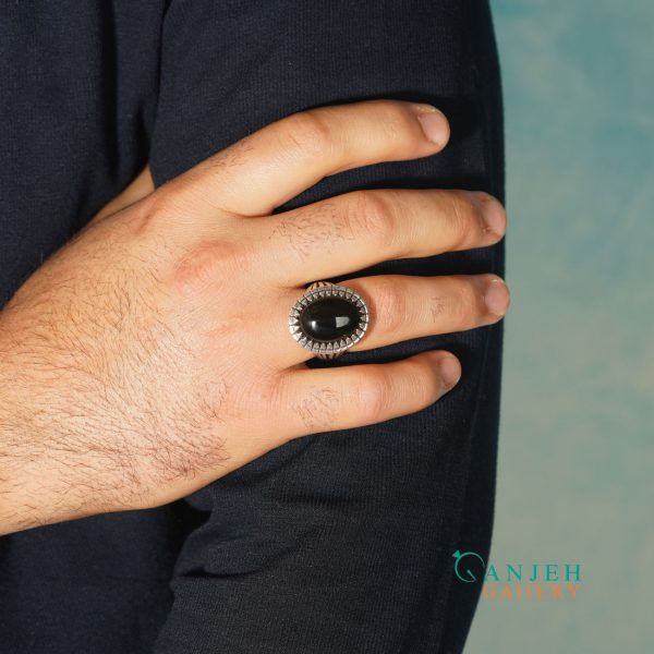 انگشتر نقره مردانه عقیق سیاه اصل طرح آرشاوین کد S1317-4