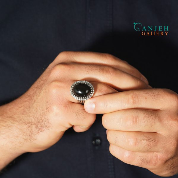 انگشتر نقره مردانه عقیق سیاه اصل طرح آرشاوین کد S1317-5