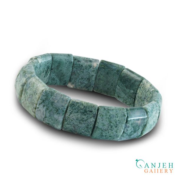 دستبند سنگی عقیق خزه ای طرح آدا -کد N648 -گالری جواهرات گنجه