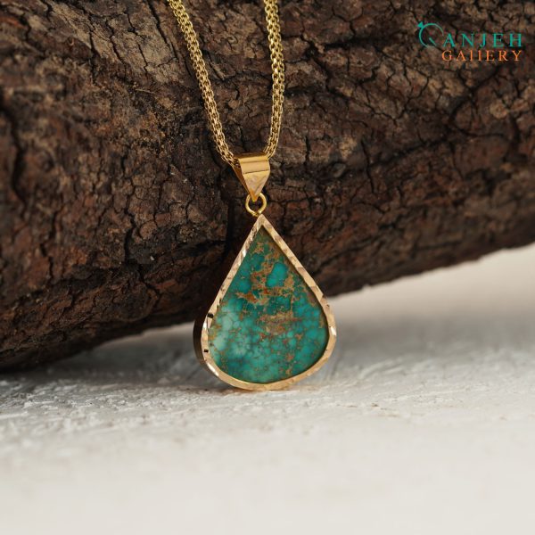 گردنبند فیروزه طلا دست ساز طرح اشکی کد G369-2 ، گالری جواهرات گنجه