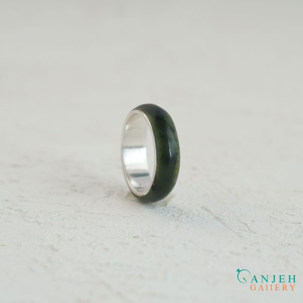 حلقه سنگی یشم با رینگ نقره کد N185-2 ، گالری جواهرات گنجه