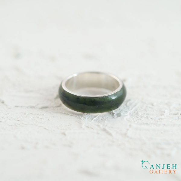 حلقه سنگی یشم با رینگ نقره کد N185-3 ، گالری جواهرات گنجه