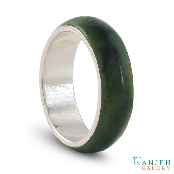 حلقه سنگی یشم با رینگ نقره کد N185-6 ، گالری جواهرات گنجه