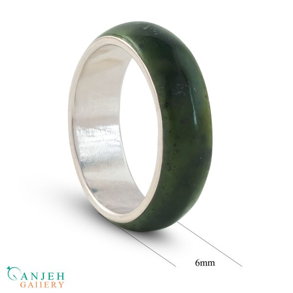 حلقه سنگی یشم با رینگ نقره کد N185-7 ، گالری جواهرات گنجه