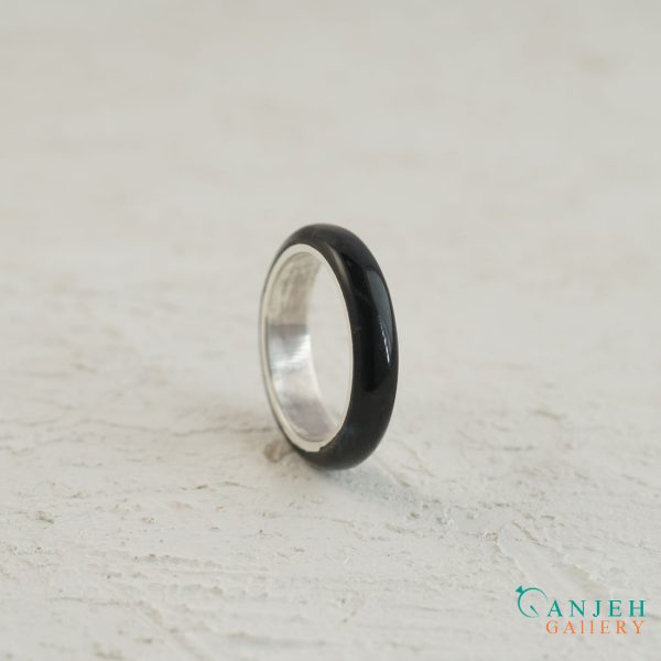 حلقه سنگی عقیق سیاه با رینگ نقره کد N193-2 ، گالری جواهرات گنجه