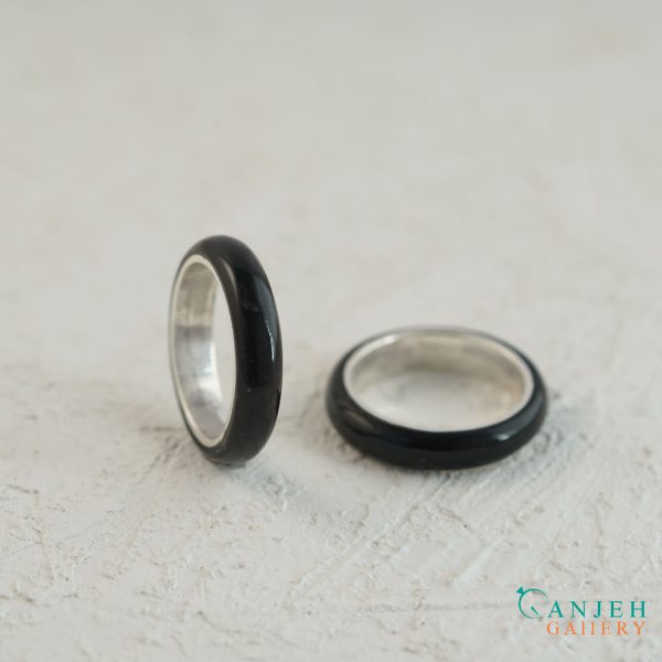 حلقه سنگی عقیق سیاه با رینگ نقره کد N193-4 ، گالری جواهرات گنجه