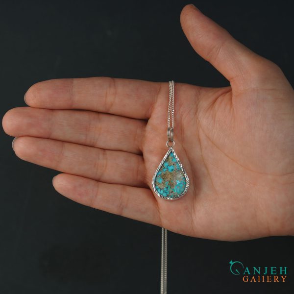 گردنبند نقره زنانه فیروزه نیشابور کد S1344-1 ، گالری جواهرات گنجه