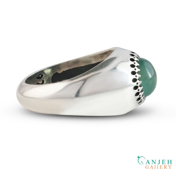 انگشتر عقیق سبز رکاب فیلی مردانه طرح بهمن کد S1375-1 ، گالری جواهرات گنجه