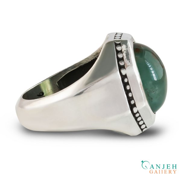 انگشتر عقیق سبز رگه دار فیلی طرح کیان کد S1378-1 ، گالری جواهرات گنجه