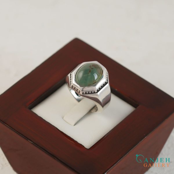 انگشتر عقیق سبز رگه دار طرح کیان کد S1378-2 ، گالری جواهرات گنجه