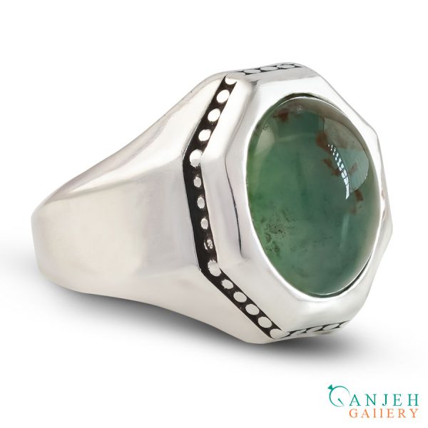 انگشتر عقیق سبز رگه دار فیلی طرح کیان کد S1378 ، گالری جواهرات گنجه