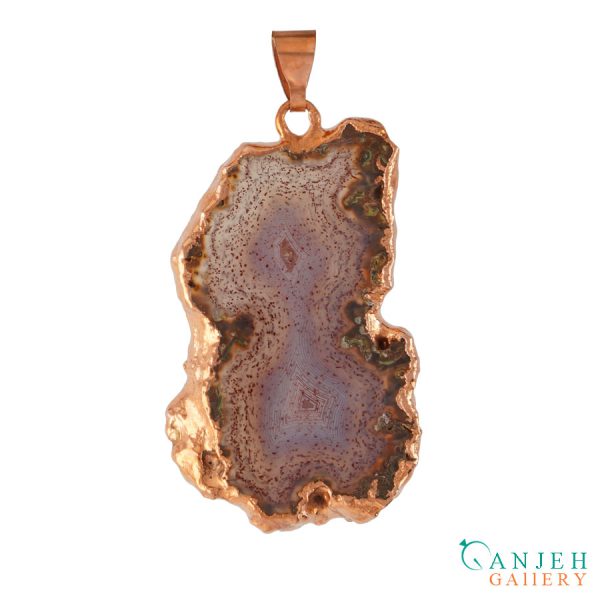گردنبند سنگی عقیق اصل با قاب مس کد N674-گالری جواهرات گنجه