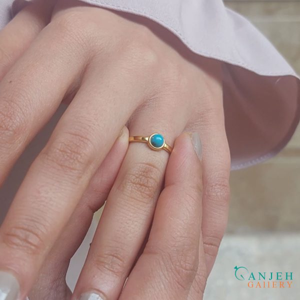 انگشتر طلا با نگین فیروزه اصل طرح پریا کد G375-8 ، گالری جواهرات گنجه