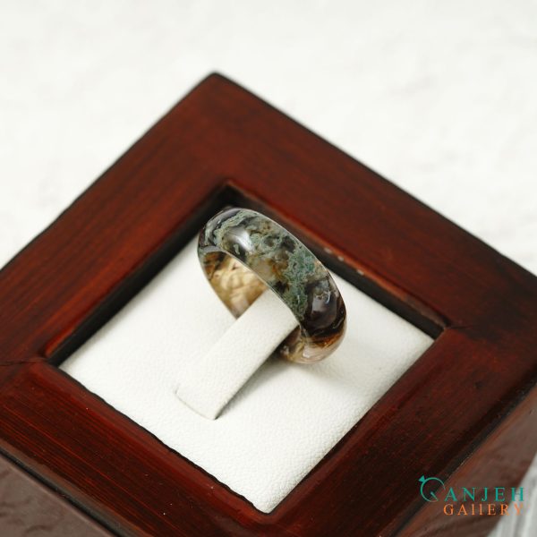 انگشتر سنگی عقیق خزه ای کد N3003-گالری جواهرات گنجه