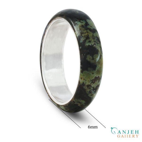 حلقه سنگی عقیق خزه ای با رینگ نقره دست ساز کد N3004-12 ، گالری جواهرات گنجه