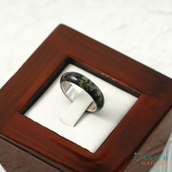 حلقه سنگی عقیق شجری با رینگ نقره کد N3004-گالری جواهرات گنجه