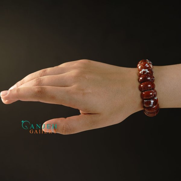 دستبند سنگی اصل جاسپر سرخ طرح آتجان کد N632 - گالری جواهرات گنجه
