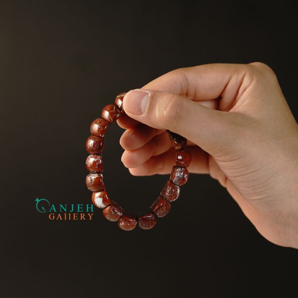 دستبند سنگی اصل جاسپر سرخ طرح آتجان کد N632 - گالری جواهرات گنجه
