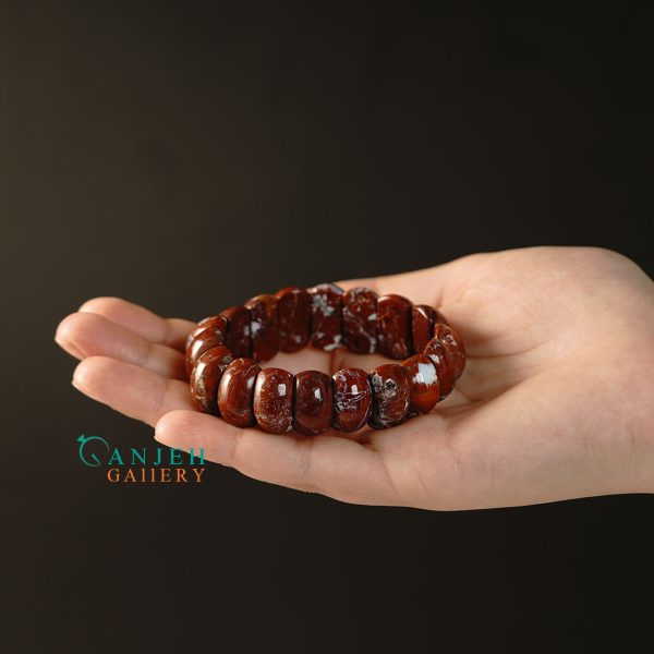 دستبند سنگی اصل جاسپر سرخ طرح آتجان کد N632 - گالری جواهرات گنجه