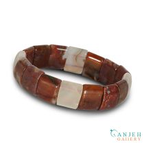 دستبند سنگی عقیق سرخ و سفید طرح ابتسام کد N649-7 ، گالری جواهرات گنجه