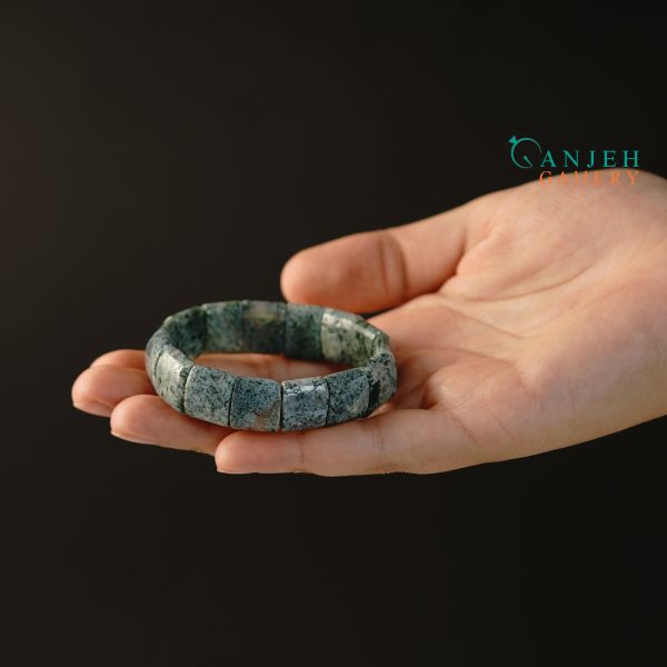 دستبند سنگی عقیق خزه ای اصل طرح آدا -کد N648 -گالری جواهرات گنجه