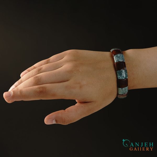دستبند سنگی عقیق خزه ای طرح آشیان -کد N651-گالری جواهرات گنجه