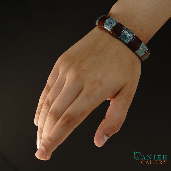 دستبند سنگی ترکیبی عقیق طرح آشیان -کد N651-گالری جواهرات گنجه