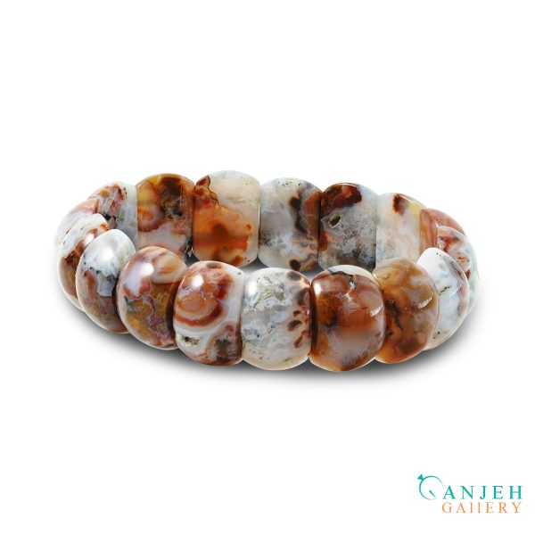 دستبند سنگی عقیق سلیمانی شجر ژئوددار اصلی -کد N676 -گالری جواهرات گنجه