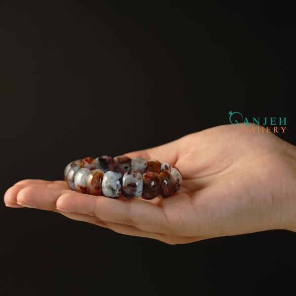 دستبند سنگی عقیق سلیمانی شجر ژئوددار -کد N676-گالری جواهرات گنجه