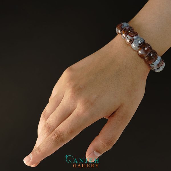 دستبند سنگی عقیق سلیمانی شجر ژئوددار -کد N676-گالری جواهرات گنجه